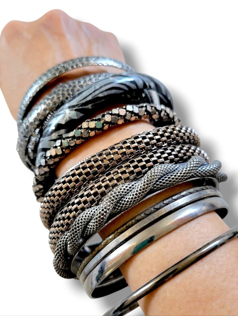 Mixed Y2k Silver Tone Stacked Bangle Bracelet Bundle [12pc] View 4